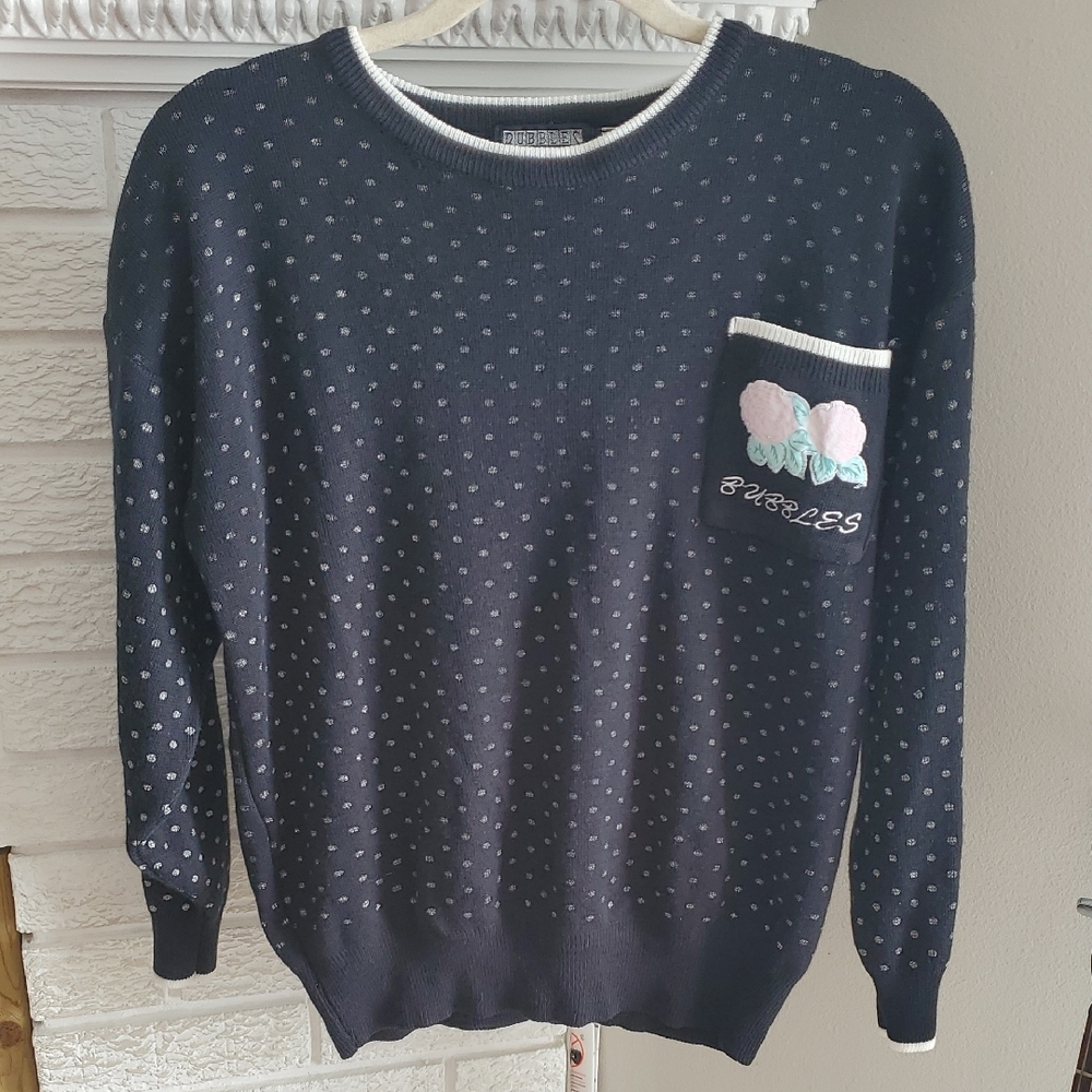 Vintage Bubbles International Knit Polka Dot Sweater Padded Shoulders Size S